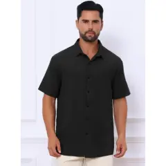 INSPIRE CHIC Men's Point Collar Short Sleeve Button Down Summer Linen Shirt