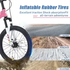 NAYSAYE Mountain Bike 20 Inch MTB with Adjustable Saddle and Double Disc Brakes for Outdoor Adventures, Pink, 54.33"*22.44"*32.48"