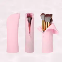 Unique Bargains Portable Silicone Stand-Up Makeup Brush Bag Pink 1 Pc