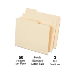 Staples File Folders 3 Tabs Letter Size Manila 50/Box (25775) 541077