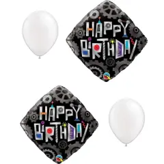 Loonballoon Collections - 18&Prime; Birthday Robot Cogwheels Balloons (2 pcs, Pearl Latex): Fun D&eacute;cor for Robot-Themed Birthday Parties