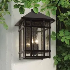 Kathy Ireland Sierra Craftsman Mission Outdoor Wall Light Fixture Rubbed Bronze 15" High Frosted Seeded Glass Panels for Post Exterior Barn Deck House