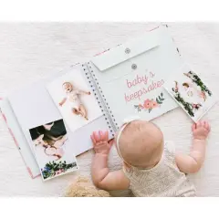 Pearhead Baby Memory Book and Baby Belly Sticker Set Floral Photo and Scrapbook Albums