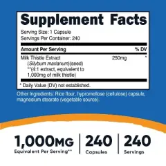 Nutricost Milk Thistle 250mg (1000mg Equivalent), 240 Vegetarian Capsules - 4:1 Extract - Non-GMO and Gluten Free