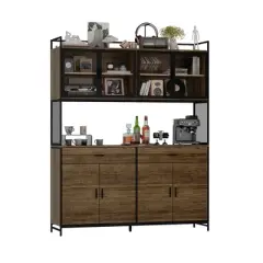 Famapy 63"W Brown Standard Baker's Rack with Storage Shelves Modern Pantry Cabinet