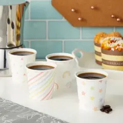 Sparkle and Bash 100 Pack Mini Disposable Paper Cups 4 oz for Espresso, Mouthwash, Tea & Coffee, Colorful Designs