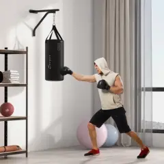 Soozier Heavy Bag Wall Mount Set with Unfilled Punching Bag, Bracket, Boxing Gloves, Hand Wraps, and 360&deg; Swivel Hook
