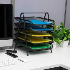 Mind Reader Paper Tray and File Folder Set, Desktop Organizer, Storage, Office, Metal Mesh, 11.75"L x 14"W x 14.5"H, Black