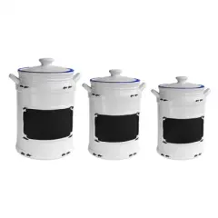 American Atelier Vintage Chalkboard Canister Ceramic Jars w/ Lids, 3-Piece Set, Blue, 20, 42, And 64-ounce Capacity