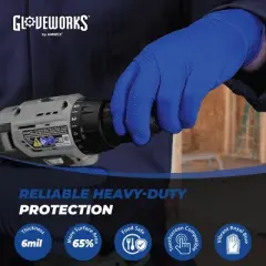 GLOVEWORKS Blue Nitrile Gloves with Raised Diamond Texture- Medium Duty, Industrial Grade - Great for Auto Detailing, Food Service, and Cleaning