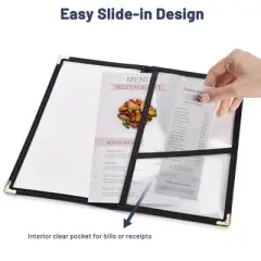 WeChef 30 Pcs Restaurant Check Presenters Server Book 5 x 9IN Menu Covers 2 Page 4 View with Extra Pocket for Guest Check Card Holder Waitress Book