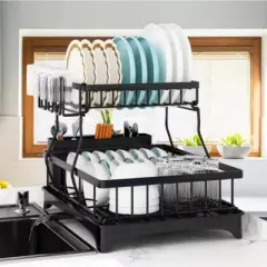 MaseiKar Dish Racks for Kitchen Counter, Stainless Steel Kitchen Dish Drying Rack with Drainboard, Detachable Dish Drainers with Utensil Holders