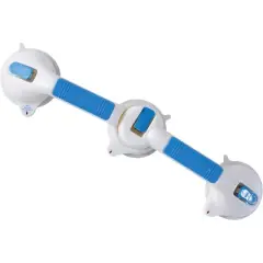 MABIS Shower Grab Bar, Swivel Bathroom Safety Grab Bar, Suction Cup Grab Bar with Safety Indicator, Easy No Tool Assembly, 19.5 Inches, Blue and White