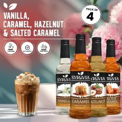 Syruvia Coffee Flavors Variety Pack: Vanilla, Caramel, Hazelnut & Salted Caramel 25.4 fl oz Syrup