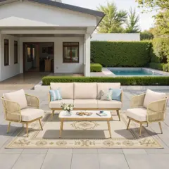 Buenhomino Outdoor Conversation Set 4 Piece, Outdoor Wicker Bistro set with Removable Cushion, Wicker Patio Furniture for Garden, Backyard