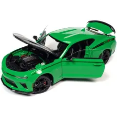 2017 Chevrolet Nickey Camaro SS 1LE Krypton Green with Matt Black Hood and Black Stripes 1/18 Diecast Model Car by Auto World