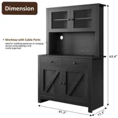 Kitchen Pantry Cabinet with Microwave Stand, Freestanding Hutch Cabinet with Buffet Cupboard & Adjustable Shelves