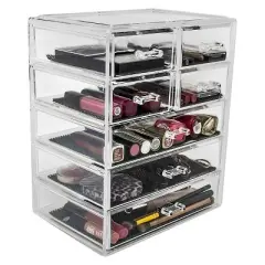 Sorbus Stackable Makeup Storage Display - 3 Large and 4 Small Drawers - Clear