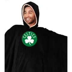 NBA Boston Celtics Team Color Bloncho with Logo Patch and Faux Shearling Inside Throw Blanket
