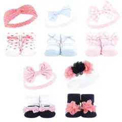 Hudson Baby Infant Girl 20Pc Headband and Socks Giftset, Pink Blue Pink Navy, One Size