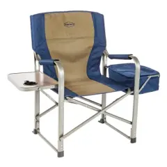 Kamp-Rite Folding Tailgating Camping Director's Chairs with Side Tables and Built In Cooler, Tan/Blue (2 Pack)