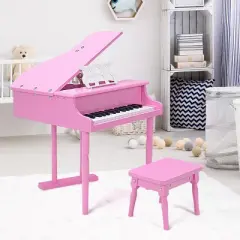Costway Childs 30 key Toy Grand Baby Piano w/ Kids Bench Wood Pink New