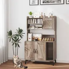 Tangkula Large Cat Litter Box Enclosure w/ Display Storage Shelves Hidden Cat Furniture