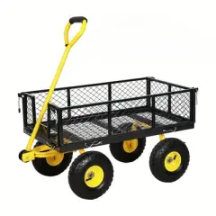 Heavy Duty Steel Garden Cart - 900 lbs Capacity, Removable Mesh Sides Convert to Flatbed, Utility Metal Wagon with 180&iexcl;&atilde; Rotating Handle & 10" Tires