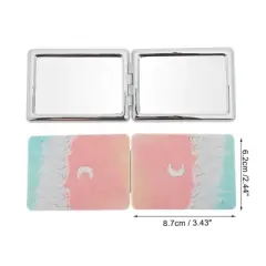 Unique Bargains Rectangular Hand-drawn Makeup Mirror Blue Pink 1 Pc