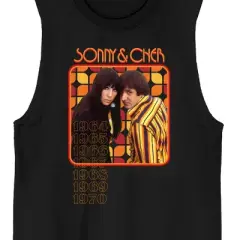 Sonny & Cher 1964-1970 Tile Frame Crew Neck Sleeveless Black Men's Tank Top-Small