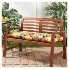 Aloha Black Floral Outdoor Bench Cushion - Kensington Garden