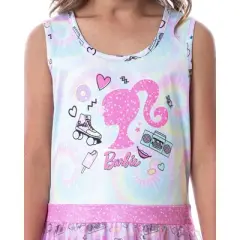 Barbie Girls' Tie-Dye Kids Tank Nightgown Pajama With Tulle Skirt Overlay Multicolor