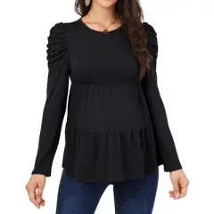 Coolmee Womens Maternity Tops Long Sleeve Pregnancy Babydoll Tunic Blouses Crew Neck Shirts Pregnant Clothes
