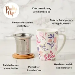 Pinky Up Bailey Ceramic Tea Mug and Loose Leaf Tea Infuser, Loose Leaf Tea Accessories, Tea Tumbler Cup, Botanical Design, 12oz