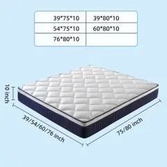 NicBex 10 Inch Home Innerspring Mattress,Medium Firm Hybrid Mattress in a Box,Memory Foam Mattress with Pressure Relief,White+Blue
