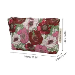 Unique Bargains Reusable Jacquard Weave Handheld Makeup Bag Red White Pink 1 Pc