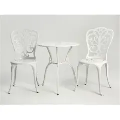 SKRAN Set of 3 Outdoor Table and Chair Set ,Rust-Resistant Cast Aluminum Patio Bistro Set for Patio, Balcony, Garden, White