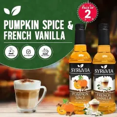 Syruvia Variety Pack - Pumpkin Spice & French Vanilla Syrup 25.4 Fl oz (2-Pack)