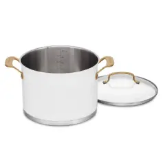 Cuisinart Classic 8qt Stainless Steel Stock Pot with Cover and Brushed Gold Handles Matte White