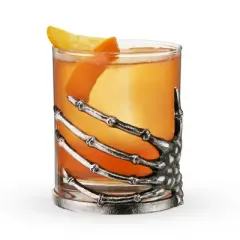 Twine Skeleton Hand Cocktail Tumbler, Gothic Whiskey Glass with Metal Skeleton Wrap, Spooky Halloween Barware for Bourbon, Cocktails, 10 oz.,Set of 1