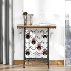 HOMCOM 24-Bottle Industrial Modern Wine Rack Table, Freestanding 6 Tier Wine Bottle Organizer with Glass Stemware Holder , Natural / Black