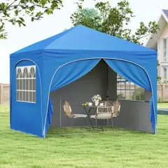 Costway 10 X 10 FT Pop up Canopy Tent Outdoor Easy Setup Sunshade with Wheeled Bag Blue/White/Gray
