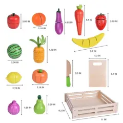Fun Little Toys 35 PCS Wooden Cutting Food Set, Pretend Play Kitchen Accessories for Kids