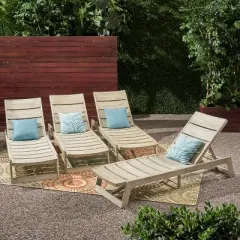Christopher Knight Home Maki Outdoor Acacia Wood Armless Adjustable Chaise Lounges (Set of 4)