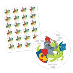 Big Dot of Happiness Calling All Knights and Dragons - Medieval Party or Birthday Party Circle Sticker Labels - 24 Count