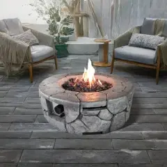 Racxily 9'' H x 28'' W Fiber Reinforced Concrete Outdoor Fire pit(Stone Gray)