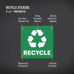 Avery Recycle Stickers, Green Recycle Signs for Bins, Containers, Trash Cans and Walls, Waterproof, UV Resistant, Preprinted, 4" x 4", 8 Total