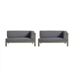 Suki 2-Piece Acacia Wood Gray Sofa with Cushions, Patio Sectional Sofa Conversation Set, Outdoor Furniture - Maison Boucle