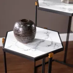 Set of 2 Memthy Faux Marble Nesting Tables Black/Gold - Aiden Lane