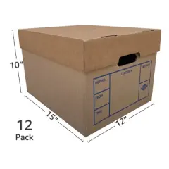 UBMOVE File Boxes 200# Strength, Small, 15 x 12 x 10 Inches, 12 Pack